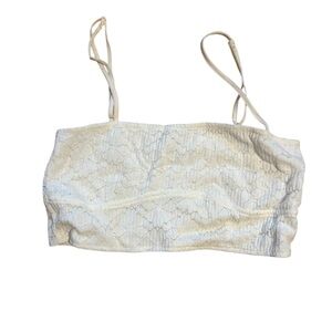 ZARA WHITE FLORAL LACE CROP TOP WITH ADJUSTABLE SPAGHETTI STRAPS🤍